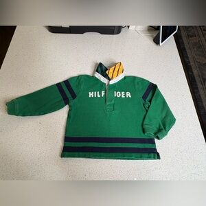 Tommy Hilfiger Toddler Boys Green & Navy Rugby Pullover | Long Sleeve 4T